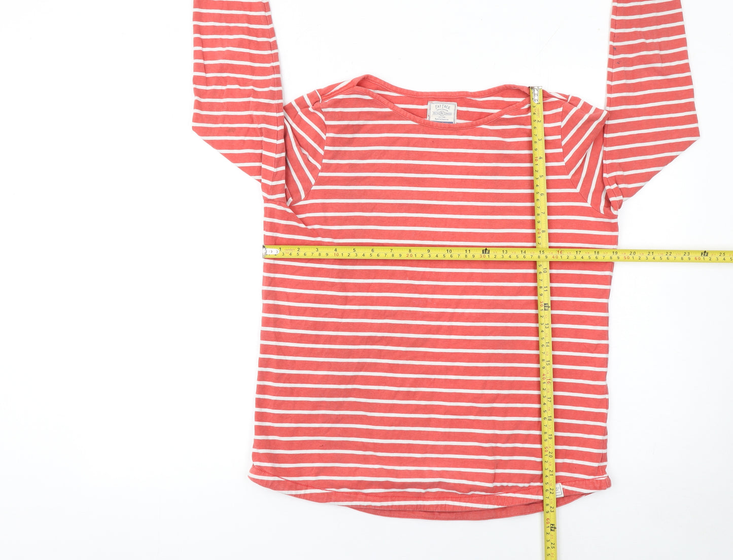 Fat Face Women’s Red White Striped Long Sleeve Cotton Jersey T-Shirt UK 12