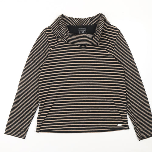 TIGI Women Beige Black Striped Cowl Neck Long Sleeve Pullover Jumper Size 10