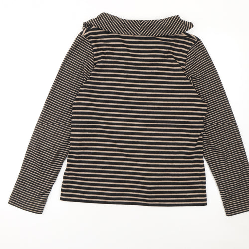 TIGI Women Beige Black Striped Cowl Neck Long Sleeve Pullover Jumper Size 10