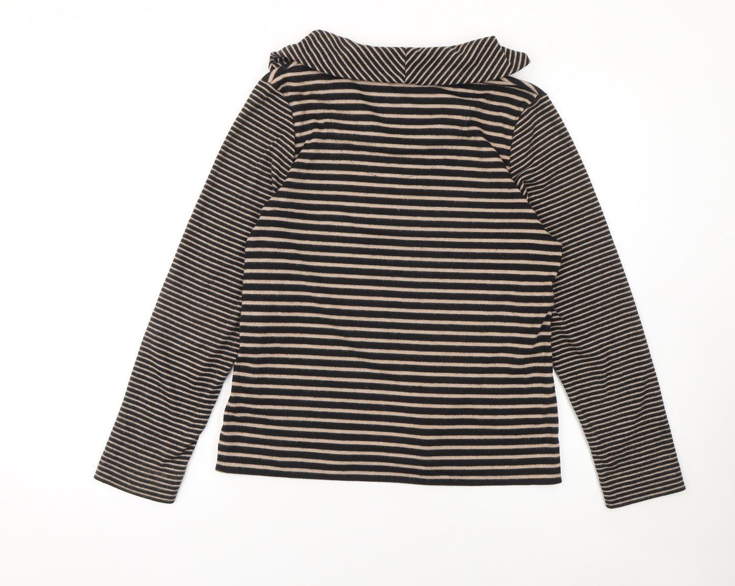 TIGI Women Beige Black Striped Cowl Neck Long Sleeve Pullover Jumper Size 10