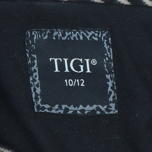 TIGI Women Beige Black Striped Cowl Neck Long Sleeve Pullover Jumper Size 10