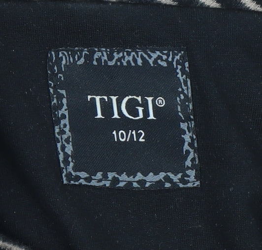 TIGI Women Beige Black Striped Cowl Neck Long Sleeve Pullover Jumper Size 10