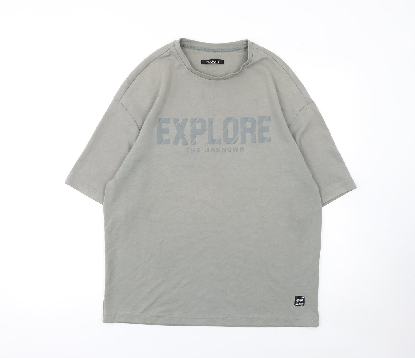 Zudio Men's Grey Explore Graphic Crew Neck Short Sleeve T-Shirt Size S