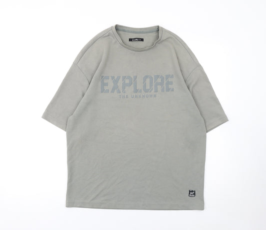 Zudio Men's Grey Explore Graphic Crew Neck Short Sleeve T-Shirt Size S