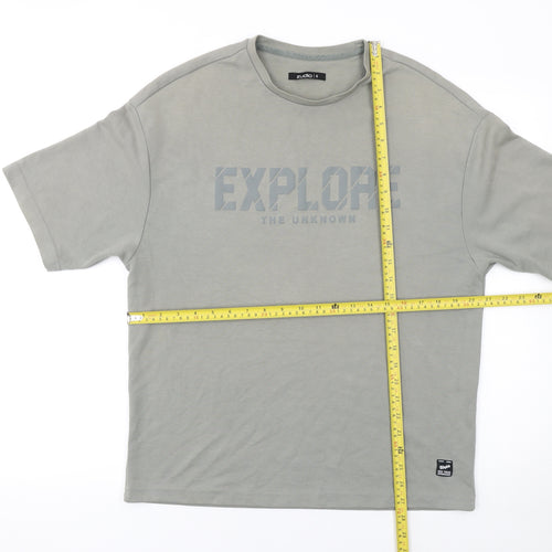 Zudio Men's Grey Explore Graphic Crew Neck Short Sleeve T-Shirt Size S