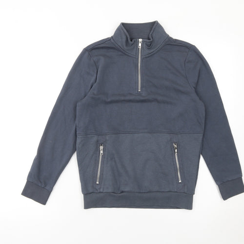 F&F Girls Blue 9-10 Years Half Zip High Neck Long Sleeve Sweatshirt