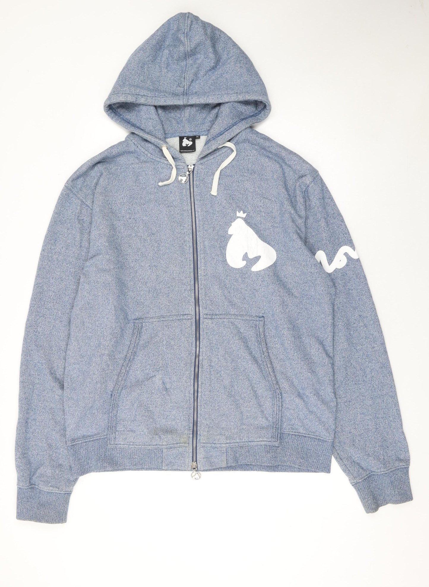 Money Mens Blue Full Zip Hoodie XL Hooded Sweatshirt Cotton