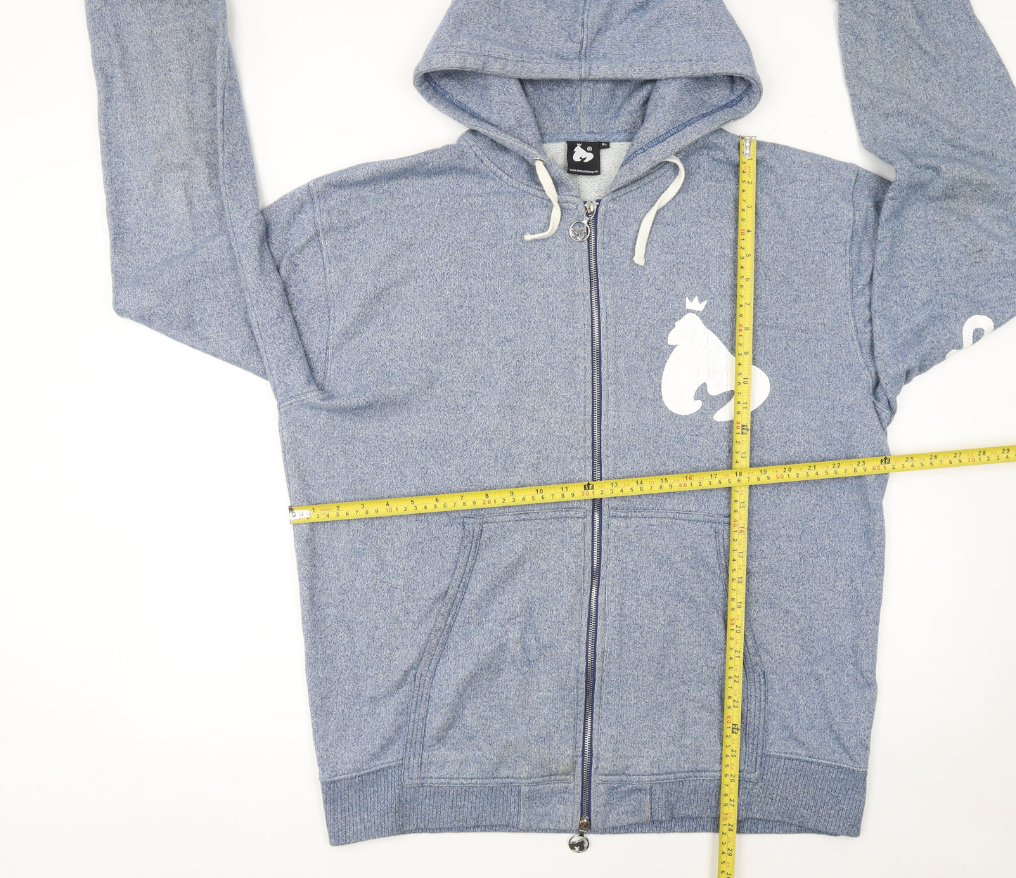 Money Mens Blue Full Zip Hoodie XL Hooded Sweatshirt Cotton