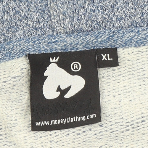 Money Mens Blue Full Zip Hoodie XL Hooded Sweatshirt Cotton