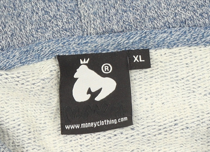 Money Mens Blue Full Zip Hoodie XL Hooded Sweatshirt Cotton