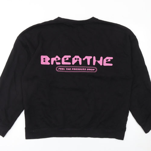 H&M Women’s Black Oversized Crew Neck Graphic Sweatshirt Size L