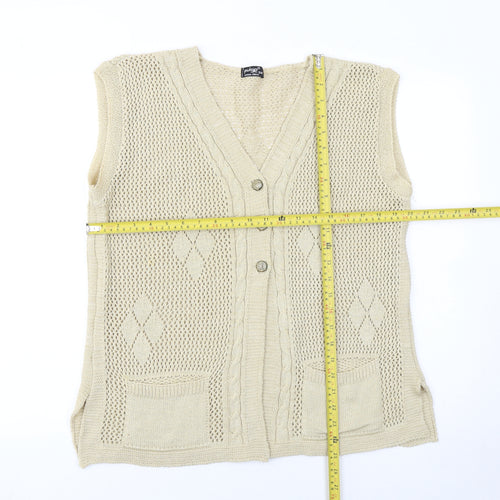 Pulse Women Beige Open-Knit Argyle Sleeveless Cardigan Vest S