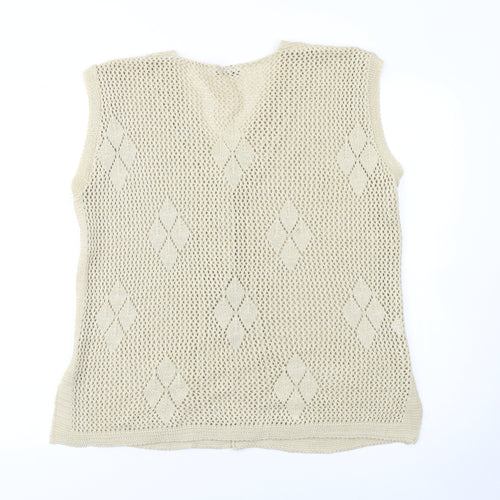 Pulse Women Beige Open-Knit Argyle Sleeveless Cardigan Vest S