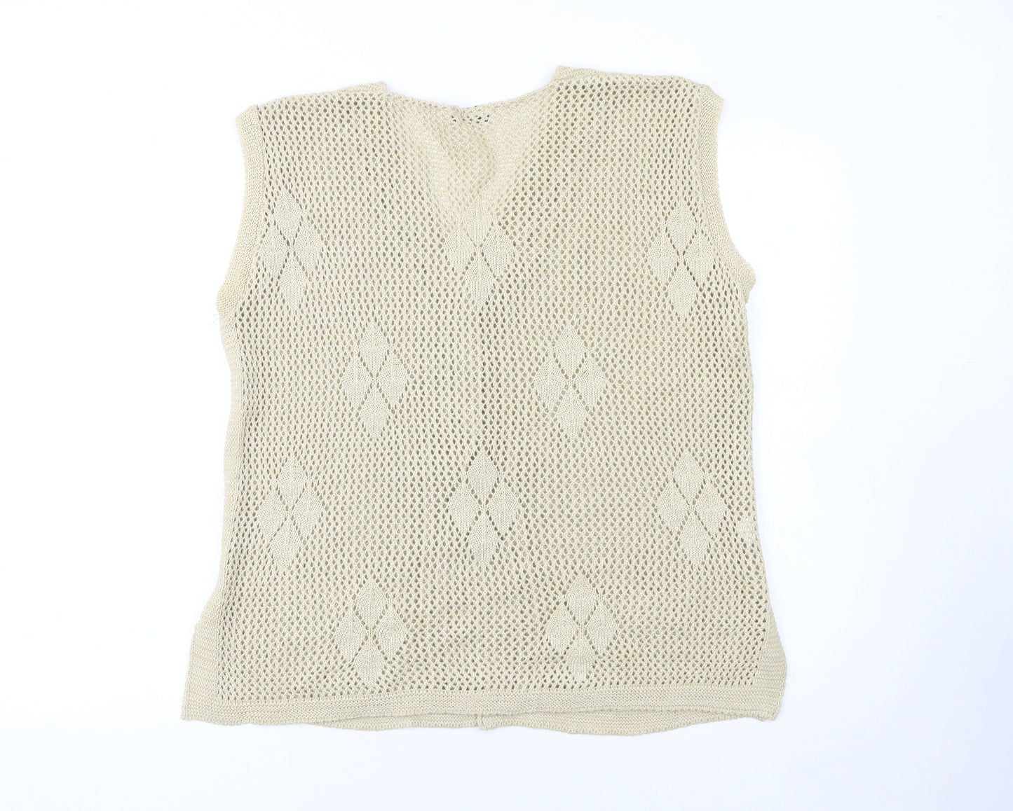 Pulse Women Beige Open-Knit Argyle Sleeveless Cardigan Vest S