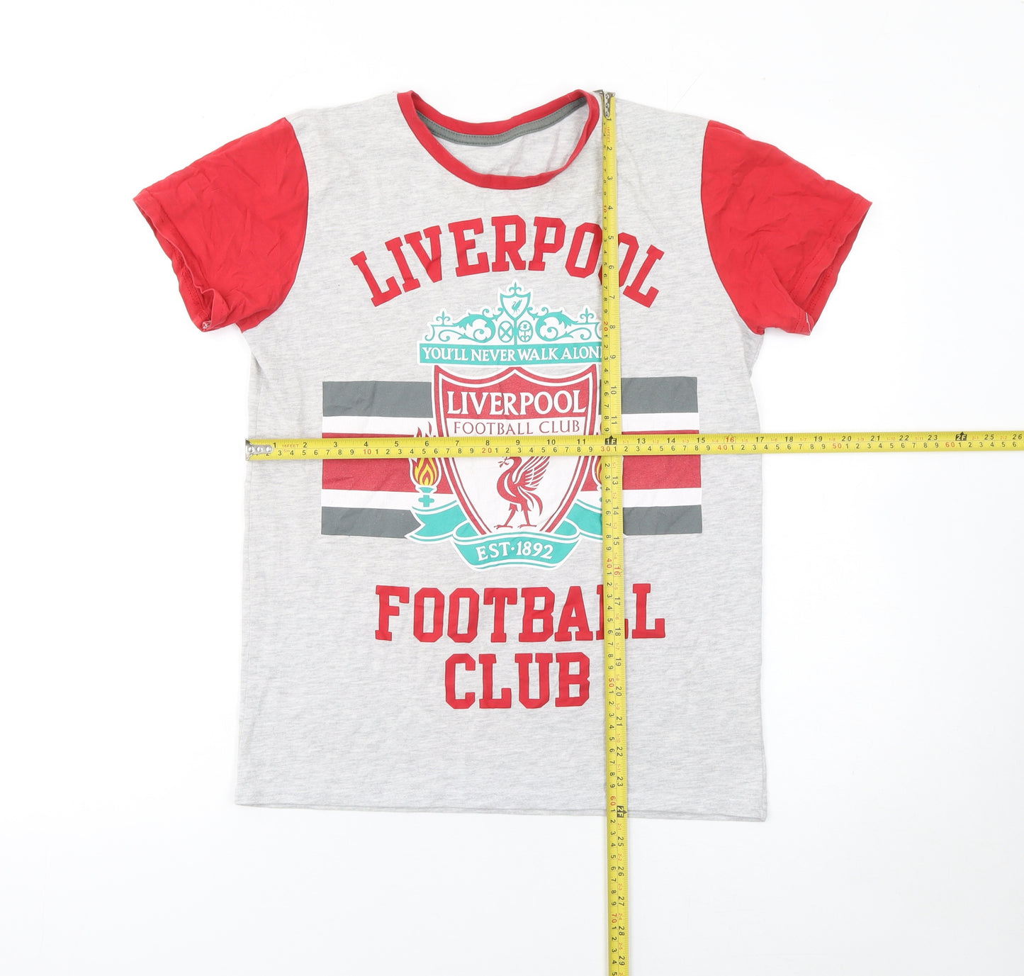 Liverpool FC Boys Grey Red Short Sleeve T-Shirt 10-11 Years Football Fan Top