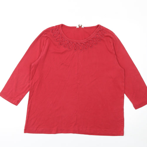 Cotton Traders Women Red 3/4 Sleeve Cotton T-Shirt Size 18