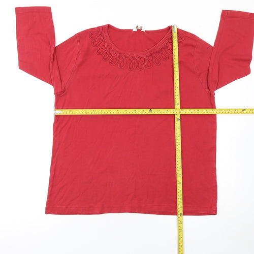 Cotton Traders Women Red 3/4 Sleeve Cotton T-Shirt Size 18