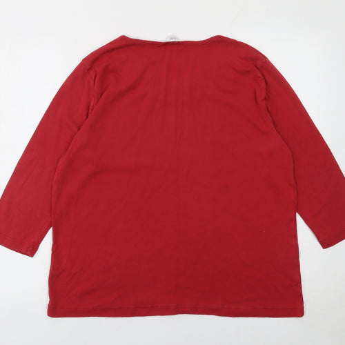 Cotton Traders Women Red 3/4 Sleeve Cotton T-Shirt Size 18
