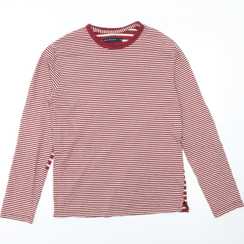 French Connection Men's Red Striped Long Sleeve Cotton T-Shirt XS