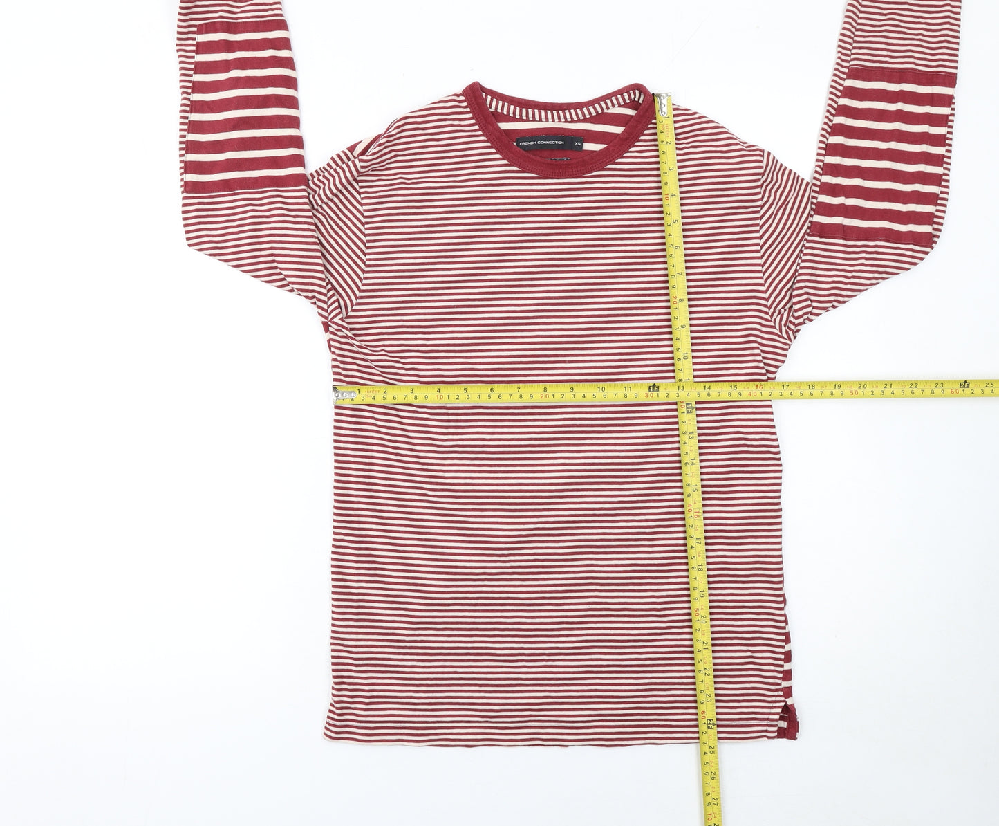 French Connection Men's Red Striped Long Sleeve Cotton T-Shirt XS
