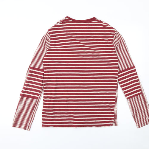 French Connection Men's Red Striped Long Sleeve Cotton T-Shirt XS
