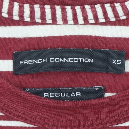 French Connection Men's Red Striped Long Sleeve Cotton T-Shirt XS