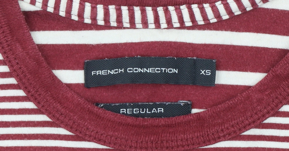 French Connection Men's Red Striped Long Sleeve Cotton T-Shirt XS