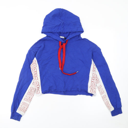 Select Women's Blue Cropped Pullover Hoodie UK 8 Bad Babes Print