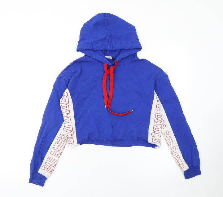 Select Women's Blue Cropped Pullover Hoodie UK 8 Bad Babes Print