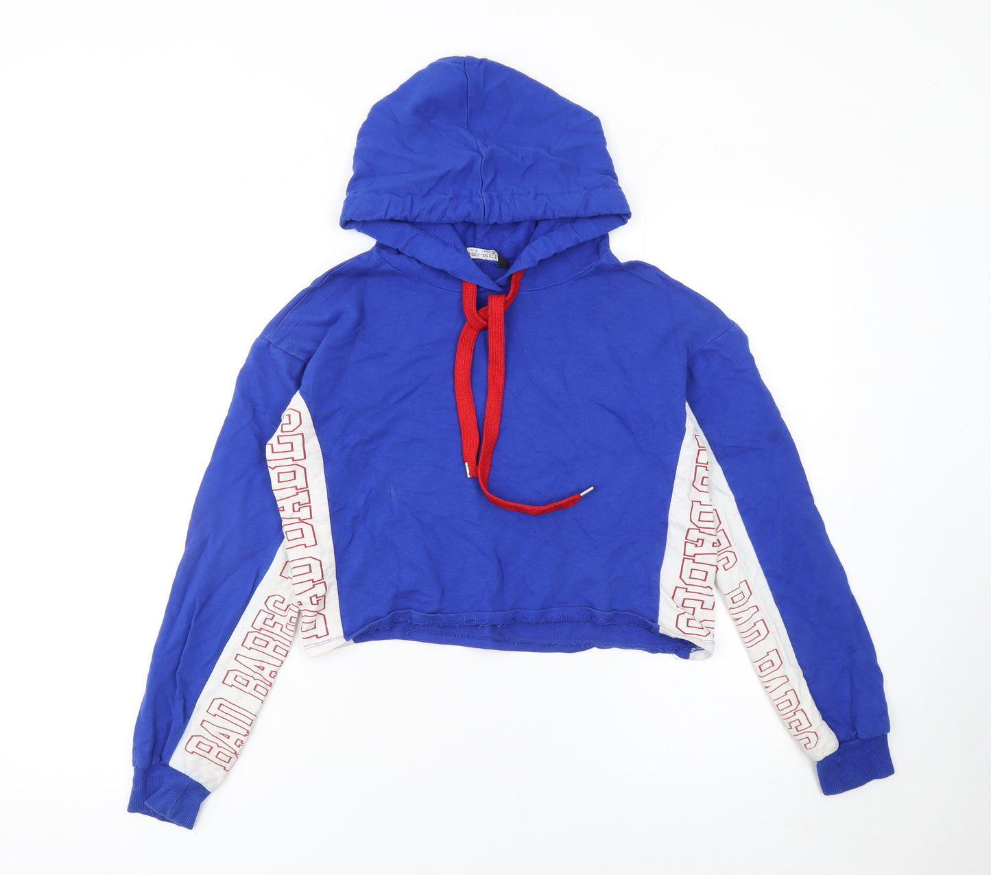 Select Women's Blue Cropped Pullover Hoodie UK 8 Bad Babes Print