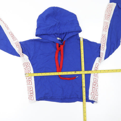 Select Women's Blue Cropped Pullover Hoodie UK 8 Bad Babes Print