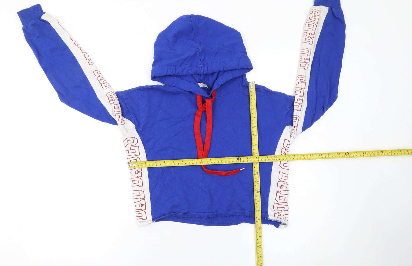 Select Women's Blue Cropped Pullover Hoodie UK 8 Bad Babes Print