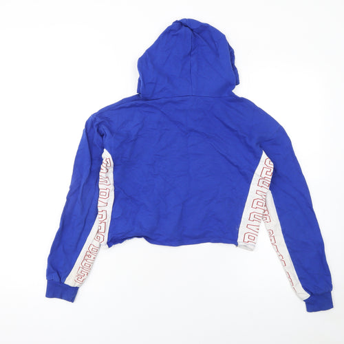 Select Women's Blue Cropped Pullover Hoodie UK 8 Bad Babes Print