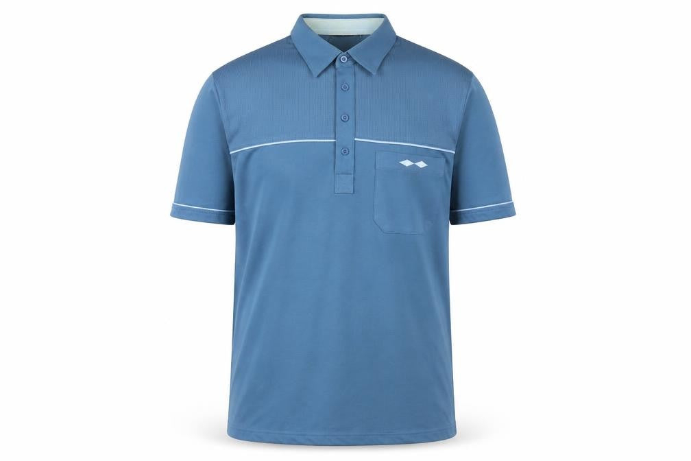 Front view of Tom Hagan Men's Blue Short Sleeve Polo Shirt, size M, Regular Fit