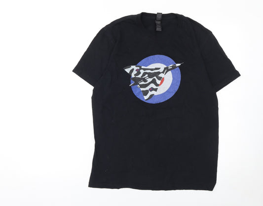 Gildan Men's Black Military Aircraft Graphic Cotton T-Shirt Size M