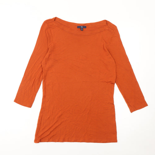 Gap Womens Orange Boat Neck 3/4 Sleeve Cotton Basic Top M