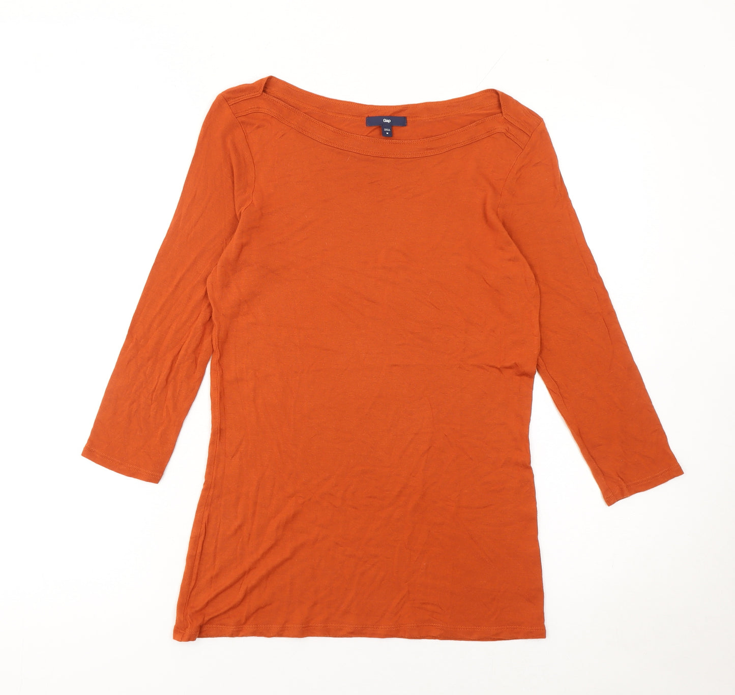 Gap Womens Orange Boat Neck 3/4 Sleeve Cotton Basic Top M