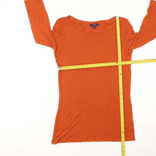 Gap Womens Orange Boat Neck 3/4 Sleeve Cotton Basic Top M