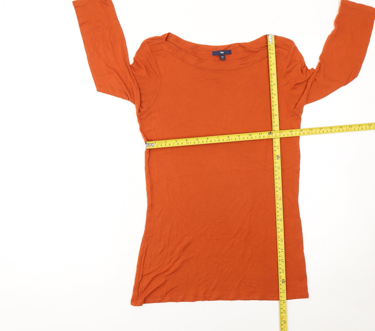 Gap Womens Orange Boat Neck 3/4 Sleeve Cotton Basic Top M