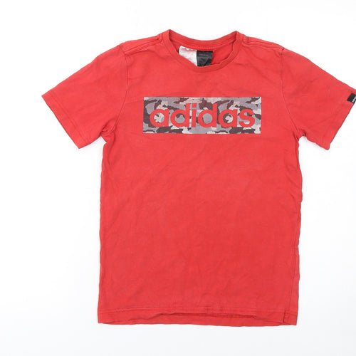 Adidas Boys Red Camouflage Logo T-Shirt 11-12 Years Short Sleeve Cotton