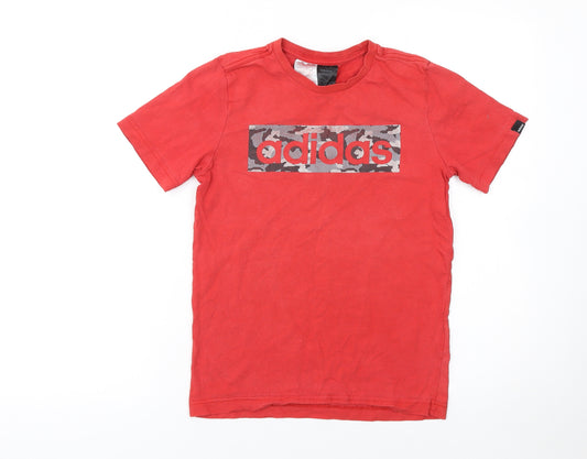 Adidas Boys Red Camouflage Logo T-Shirt 11-12 Years Short Sleeve Cotton