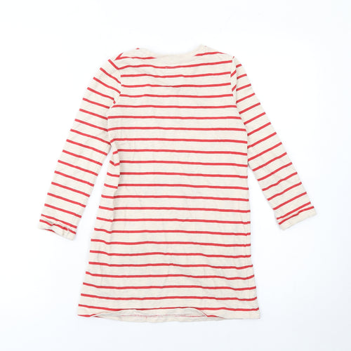 George Girls Beige Red Striped Christmas Reindeer Dress 5-6 Years