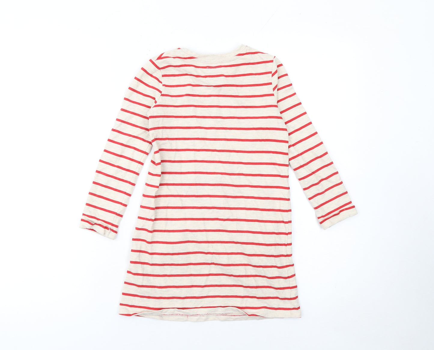 George Girls Beige Red Striped Christmas Reindeer Dress 5-6 Years