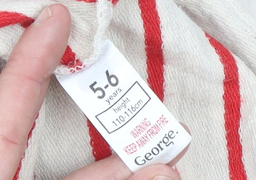 George Girls Beige Red Striped Christmas Reindeer Dress 5-6 Years