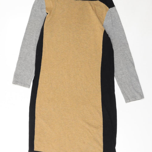Next Womens Colourblock Shift Dress Beige Black Grey Size 8
