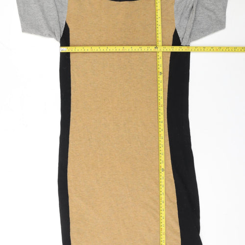 Next Womens Colourblock Shift Dress Beige Black Grey Size 8