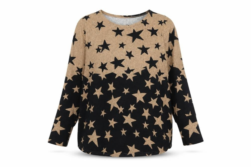 Front view of Apricot Women’s Black Star Print Long Sleeve jumper, size UK 12