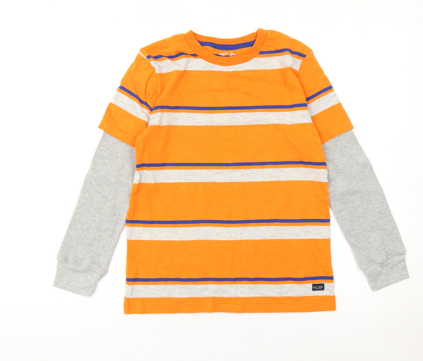 Gap Kids Boys Orange Striped Long Sleeve Layered T-Shirt 10-11 Years