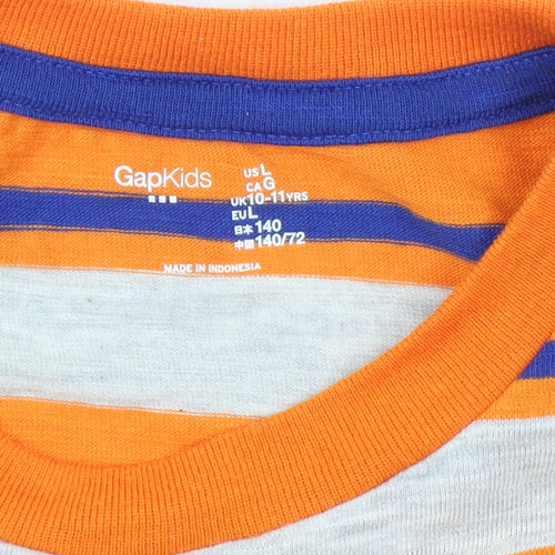 Gap Kids Boys Orange Striped Long Sleeve Layered T-Shirt 10-11 Years