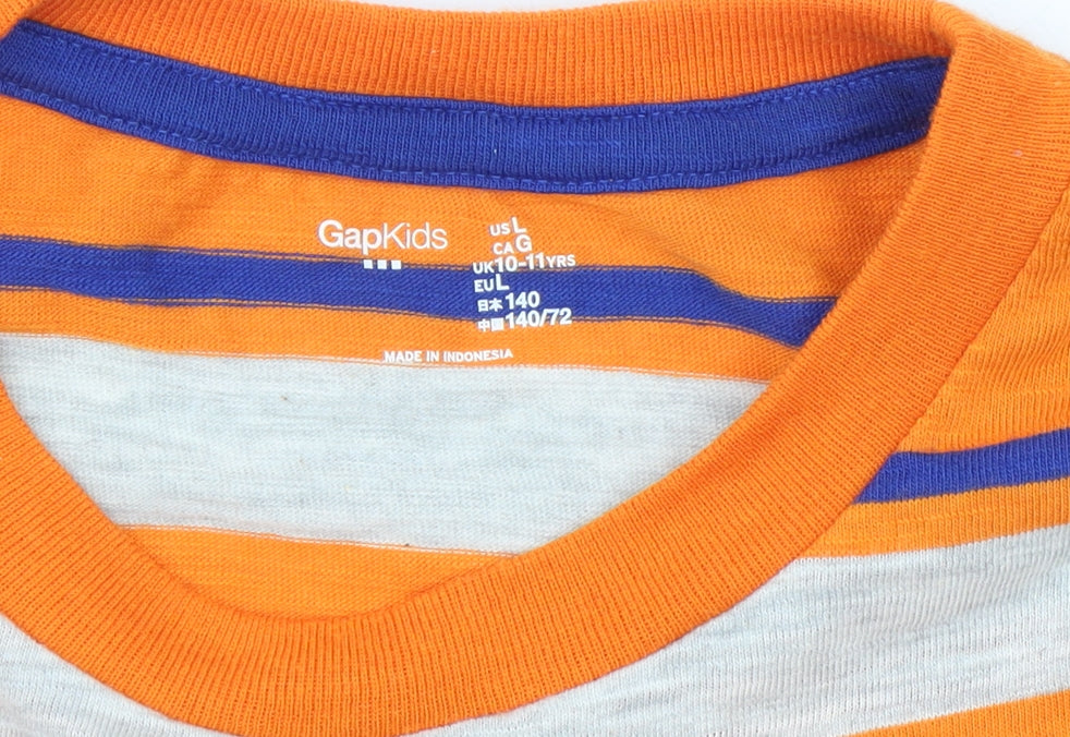 Gap Kids Boys Orange Striped Long Sleeve Layered T-Shirt 10-11 Years